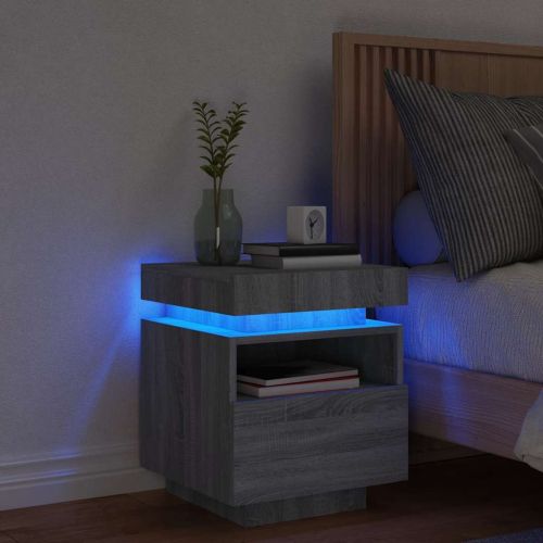 Нощно шкафче с LED осветление, сив сонома, 40x39x48,5 см