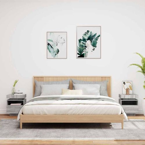 Нощни шкафчета с LED осветление, 2 бр, сив сонома, 40x39x48,5см