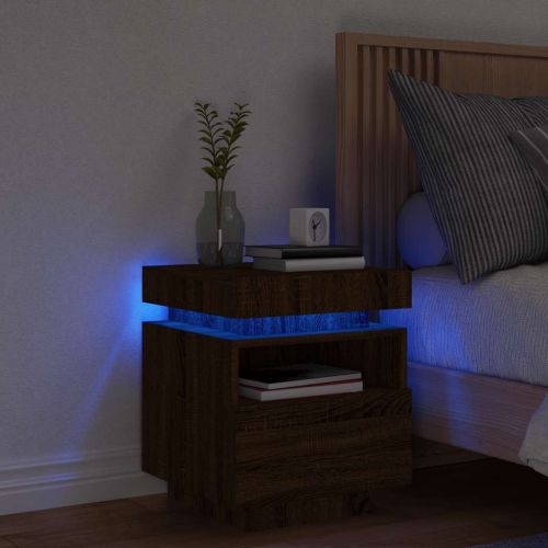 Нощно шкафче с LED осветление, кафяв дъб, 40x39x48,5 см