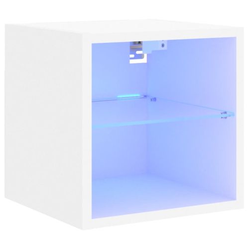 Стенен ТВ шкаф с LED осветление, бял, 30x28,5x30 см