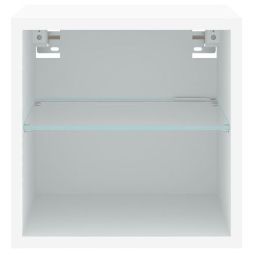 Стенен ТВ шкаф с LED осветление, бял, 30x28,5x30 см