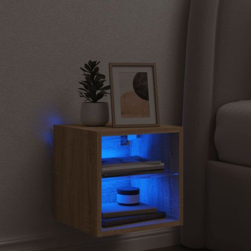 Стенен ТВ шкаф с LED осветление, сонома дъб, 30x28,5x30 см