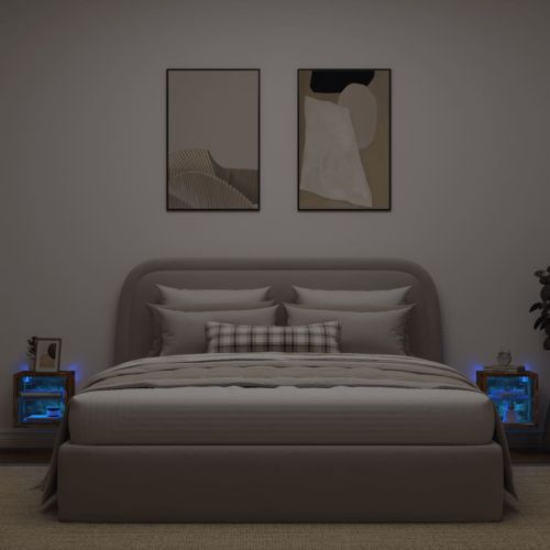 Стенни ТВ шкафове с LED лампи, 2 бр, опушен дъб, 30x28,5x30 см