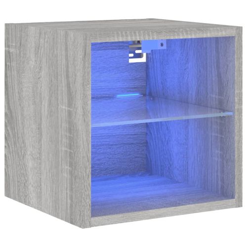 Стенен ТВ шкаф с LED осветление, сив сонома, 30x28,5x30 см