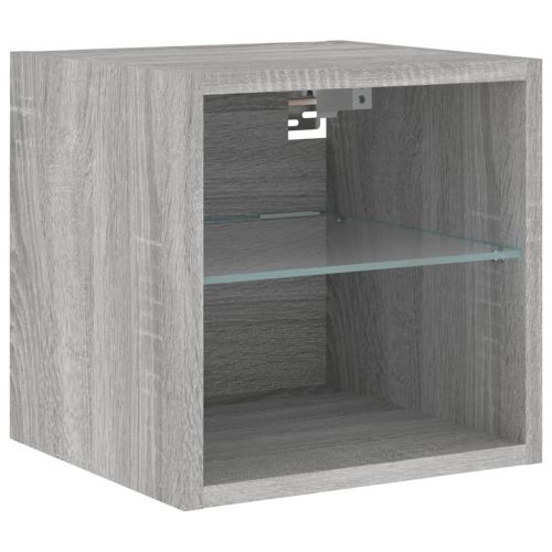 Стенен ТВ шкаф с LED осветление, сив сонома, 30x28,5x30 см