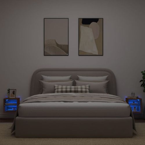 Стенни ТВ шкафове с LED лампи, 2 бр, кафяв дъб, 30x28,5x30 см
