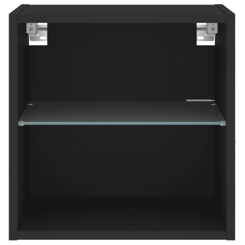 Нощно шкафче с LED осветление, черен, за стенен монтаж