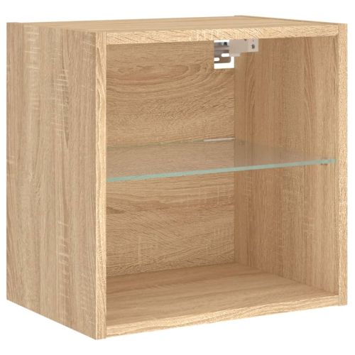 Нощно шкафче с LED осветление, дъб сонома, за стенен монтаж