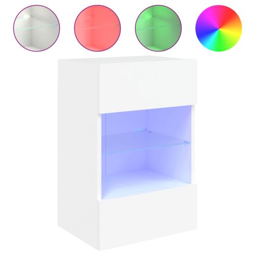 Стенен ТВ шкаф с LED осветление, бял, 40x30x60,5 см