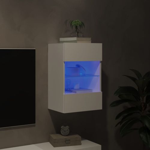 Стенен ТВ шкаф с LED осветление, бял, 40x30x60,5 см