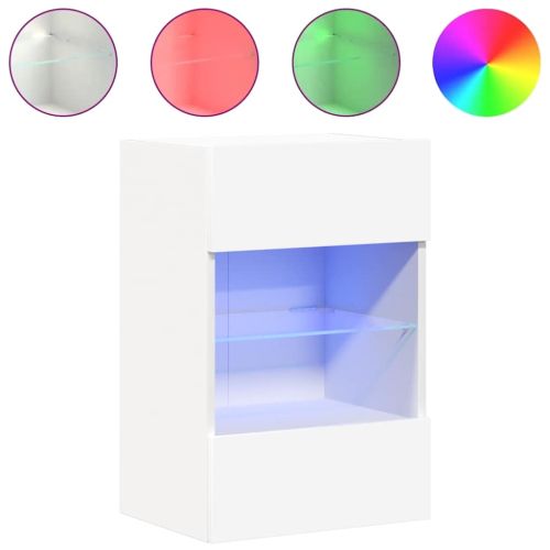Стенни шкафове с LED светлини за телевизор, 2 бр, бели, 40x30x60,5 см