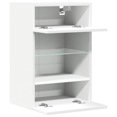 Стенни шкафове с LED светлини за телевизор, 2 бр, бели, 40x30x60,5 см