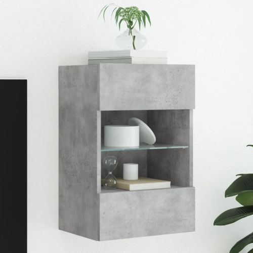Стенен ТВ шкаф с LED осветление, бетонно сив, 40x30x60,5 см