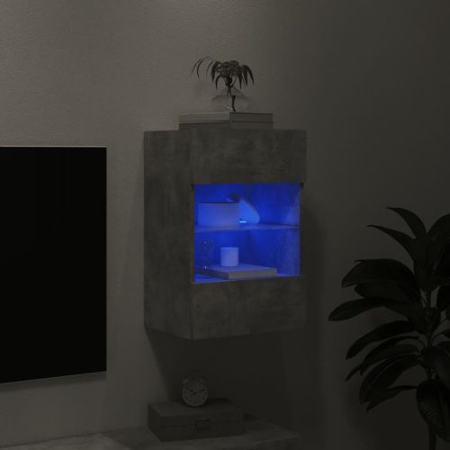Стенен ТВ шкаф с LED осветление, бетонно сив, 40x30x60,5 см
