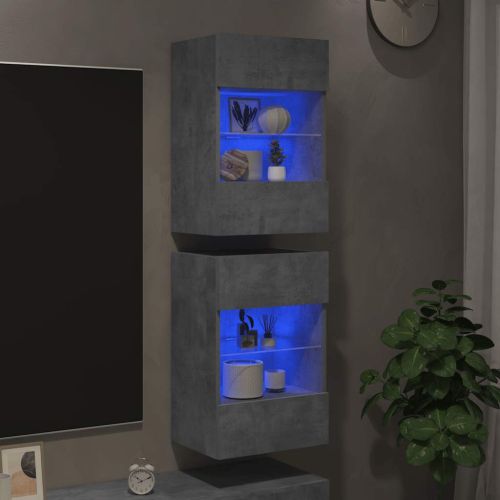 Стенни шкафове с LED светлини за телевизор, 2 бр, бетонно сив, 40x30x60,5 см