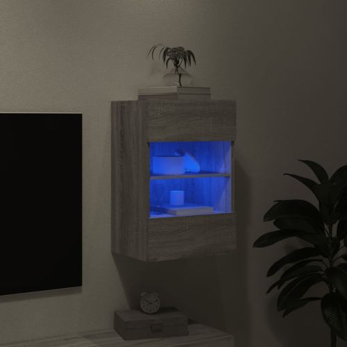 Стенен ТВ шкаф с LED осветление, сив сонома, 40x30x60,5 см