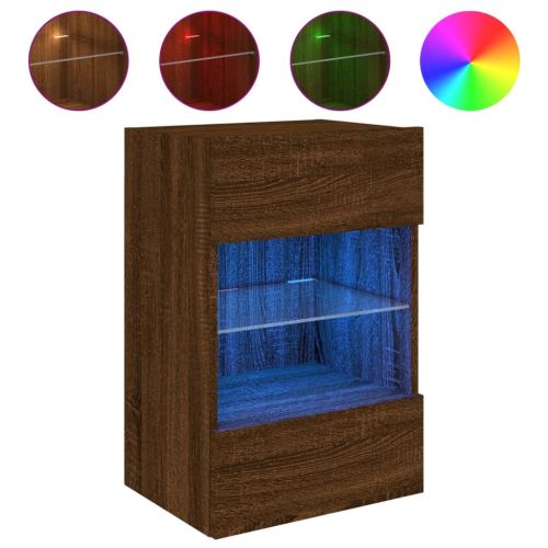 Стенен ТВ шкаф с LED осветление, кафяв дъб, 40x30x60,5 см