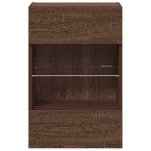 Стенни шкафове с LED светлини за телевизор, 2 бр, кафяв дъб, 40x30x60,5 см