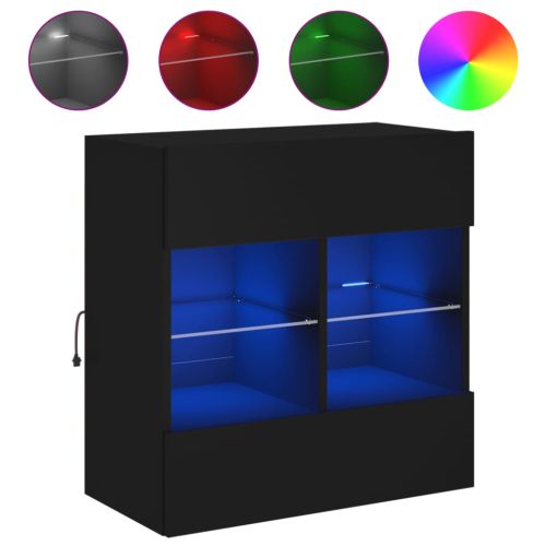 Стенен ТВ шкаф с LED осветление, черен, 58,5x30x60,5 см