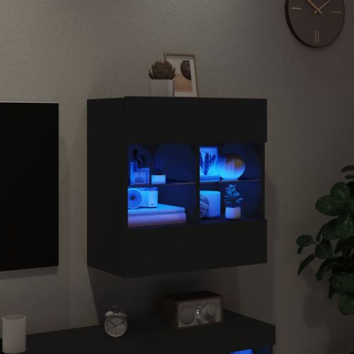 Стенен ТВ шкаф с LED осветление, черен, 58,5x30x60,5 см