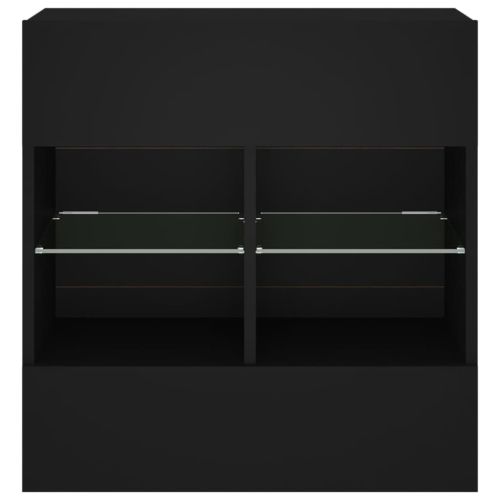 Стенен ТВ шкаф с LED осветление, черен, 58,5x30x60,5 см