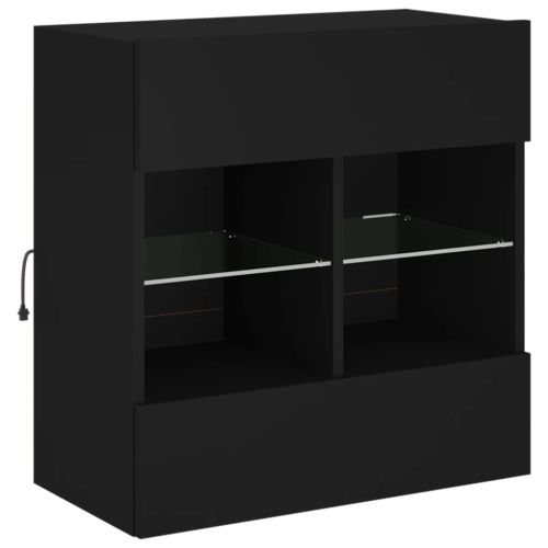 Стенен ТВ шкаф с LED осветление, черен, 58,5x30x60,5 см
