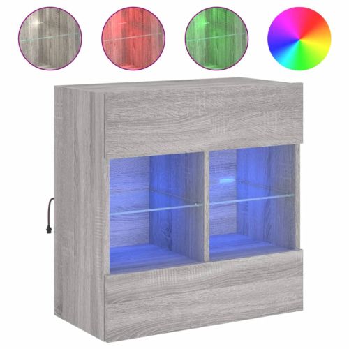 Стенен ТВ шкаф с LED осветление, сив сонома, 58,5x30x60,5 см