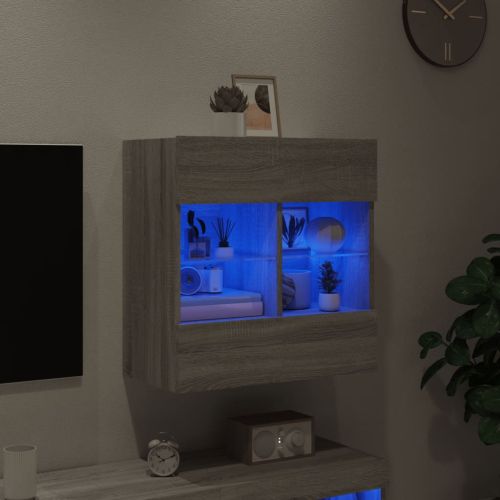 Стенен ТВ шкаф с LED осветление, сив сонома, 58,5x30x60,5 см