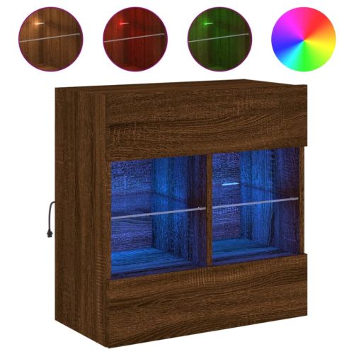 Стенен ТВ шкаф с LED осветление, кафяв дъб, 58,5x30x60,5 см