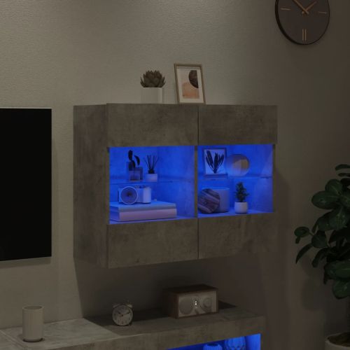 Стенен ТВ шкаф с LED осветление, бетонно сив, 78,5x30x60,5 см