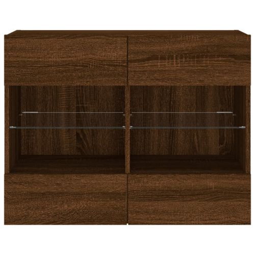 Стенен ТВ шкаф с LED осветление, кафяв дъб, 78,5x30x60,5 см