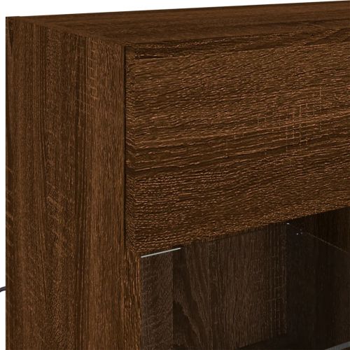 Стенен ТВ шкаф с LED осветление, кафяв дъб, 78,5x30x60,5 см