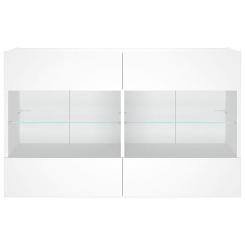 Стенен ТВ шкаф с LED осветление, бял, 98,5x30x60,5 см