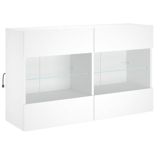 Стенен ТВ шкаф с LED осветление, бял, 98,5x30x60,5 см