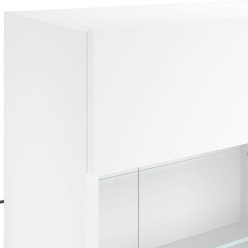 Стенен ТВ шкаф с LED осветление, бял, 98,5x30x60,5 см