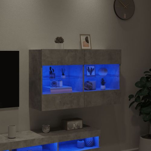 Стенен ТВ шкаф с LED осветление, бетонно сив, 98,5x30x60,5 см