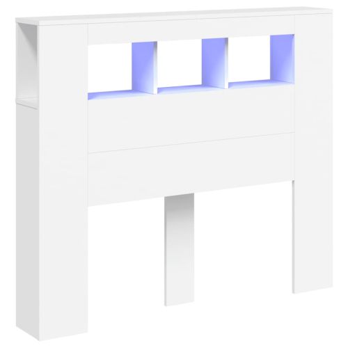 LED горна табла за легло бяла 120x18,5x103,5 см инженерно дърво