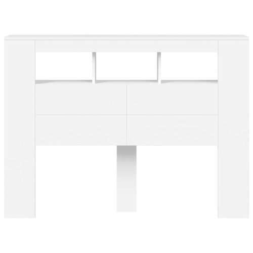 LED горна табла за легло бяла 140x18,5x103,5 см инженерно дърво