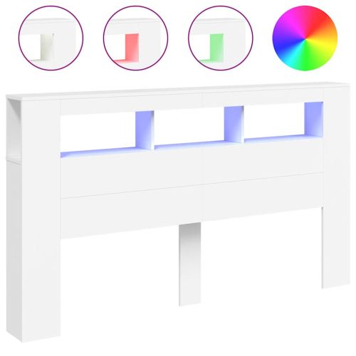 LED горна табла за легло бяла 180x18,5x103,5 см инженерно дърво