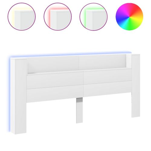 Табла шкаф с LED, бял, 220x16,5x103,5 см