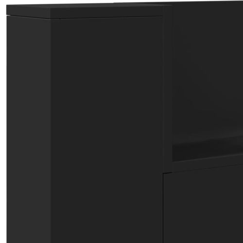 Табла шкаф с LED, черен, 220x16,5x103,5 см