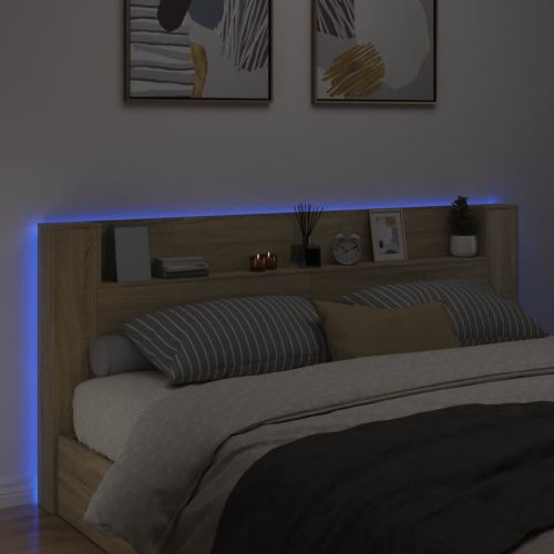 Табла шкаф с LED, сонома дъб, 220x16,5x103,5 см
