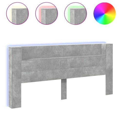 Табла шкаф с LED, бетонно сив, 220x16,5x103,5 см