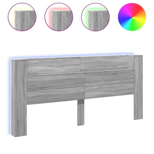 Табла шкаф с LED, сив сонома, 220x16,5x103,5 см