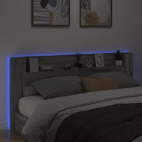Табла шкаф с LED, сив сонома, 220x16,5x103,5 см