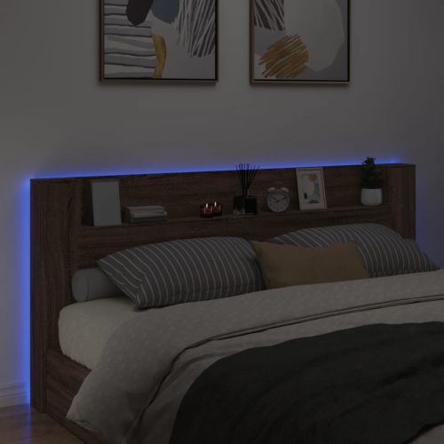 Табла шкаф с LED, кафяв дъб, 220x16,5x103,5 см