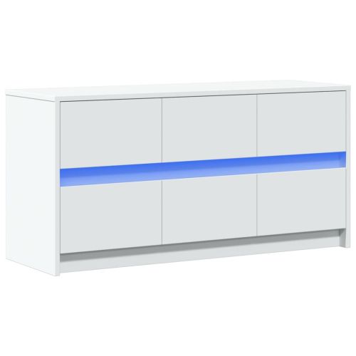 ТВ шкаф с LED, бял, 100x34x50 см, инженерно дърво