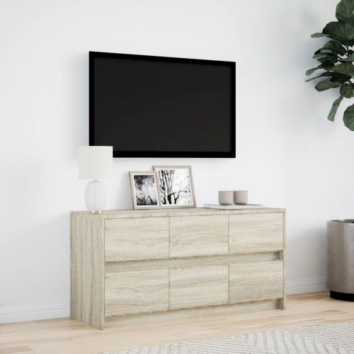 ТВ шкаф с LED, сонома дъб, 100x34x50 см, инженерно дърво