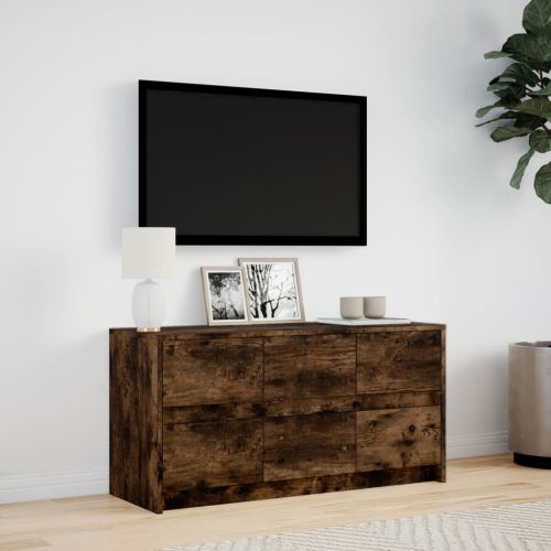 ТВ шкаф с LED, опушен дъб, 100x34x50 см, инженерно дърво