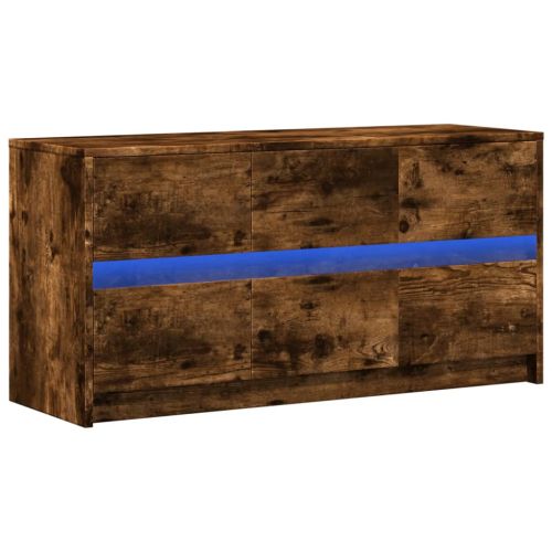 ТВ шкаф с LED, опушен дъб, 100x34x50 см, инженерно дърво